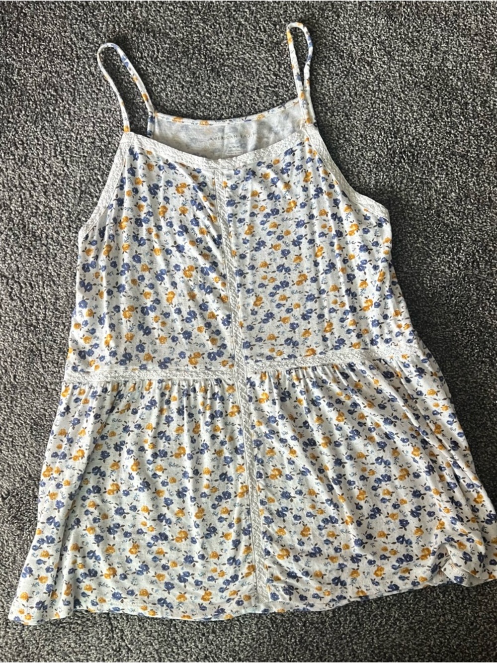 American Eagle Outfitters White Tank with Yellow & Blue Floral Print